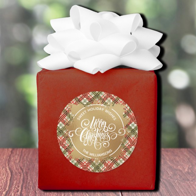 Sticker Rond Noël (Plaid Christmas sweet holiday wishes homemade baking round stickers)