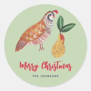 Sticker Rond Noël 12 jours de Noël Perdrix Arbre poirier