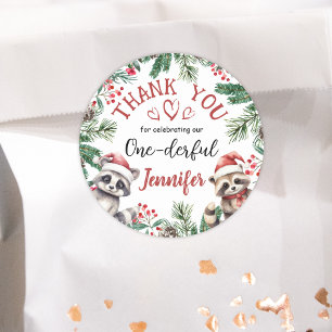 Sticker Rond Noël 1er anniversaire Hiver Bois Merci