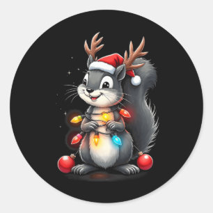 Sticker Rond Noël 2024 aux écureuils avec lumières et ampoules;