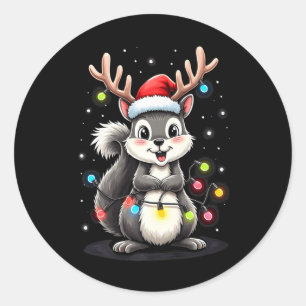 Sticker Rond Noël 2024 aux écureuils avec lumières et ampoules;