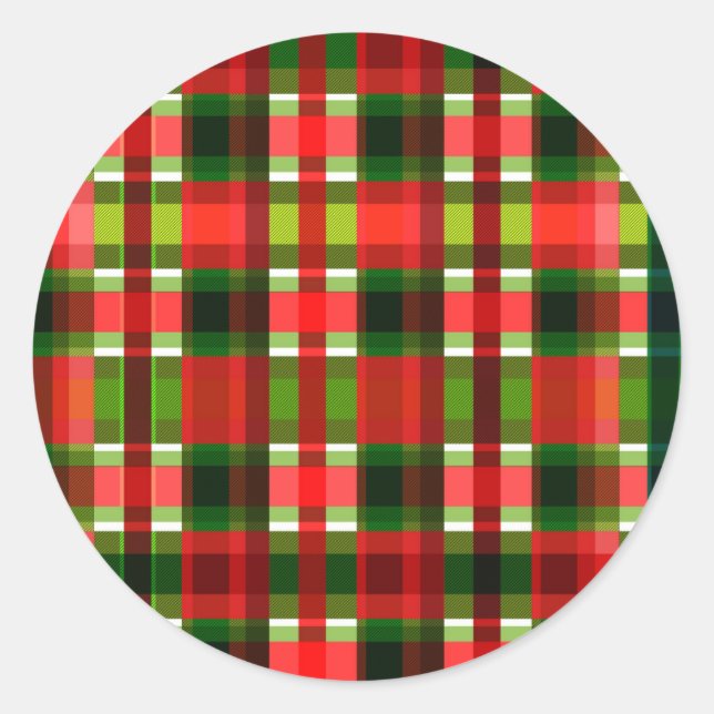 Sticker Rond Noël À damiers Carrés Buffalo Plaid (Devant)