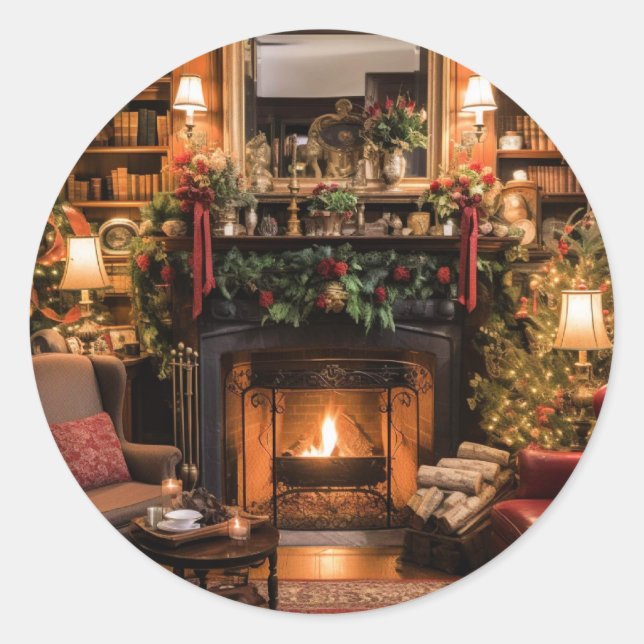Sticker Rond Noël à la maison (Devant)