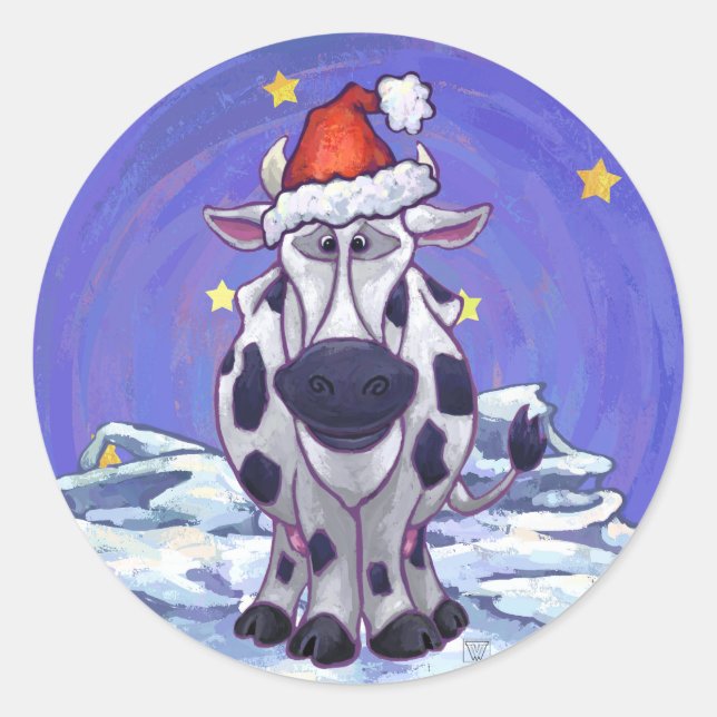 Sticker Rond Noël à la vache (Devant)