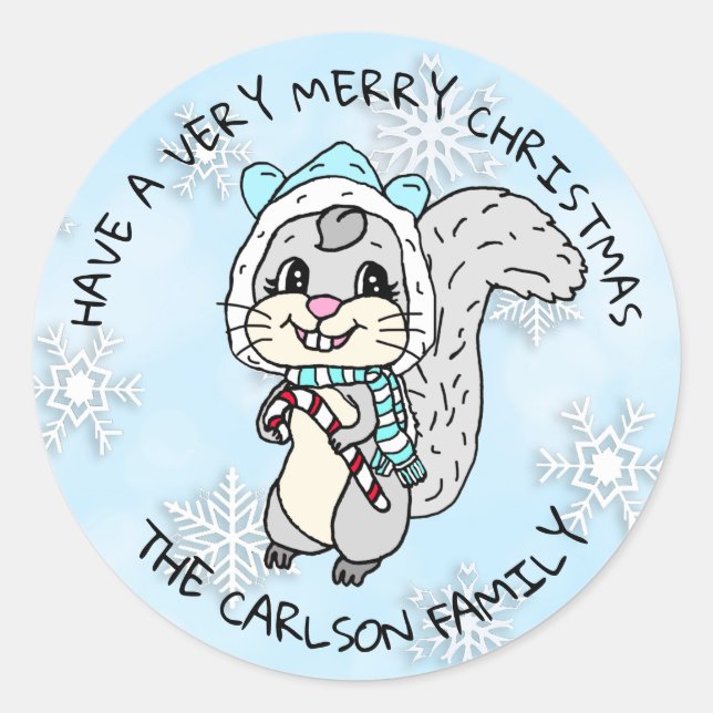 Sticker Rond Noël à l'écureuil festif mignon (Devant)