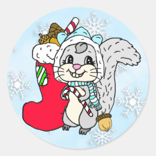 Sticker Rond Noël à l'écureuil festif mignon