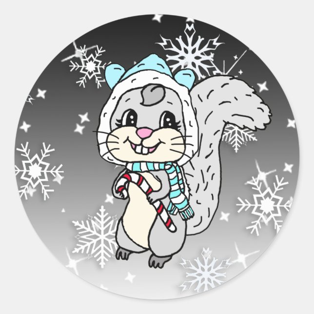 Sticker Rond Noël à l'écureuil festif mignon (Devant)