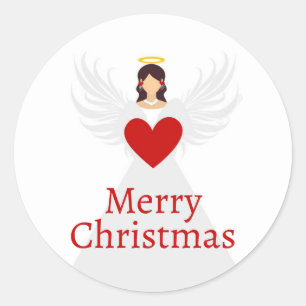 Sticker Rond Noël Ange moderne Rouge blanc blanc élégant Ailes