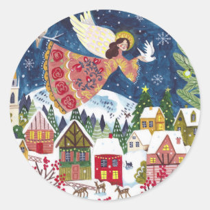 Sticker Rond Noël ange paix sur terre Photo Noël