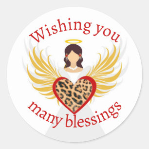 Sticker Rond Noël Angel Coeur rouge Léopard Ailes Cadeau