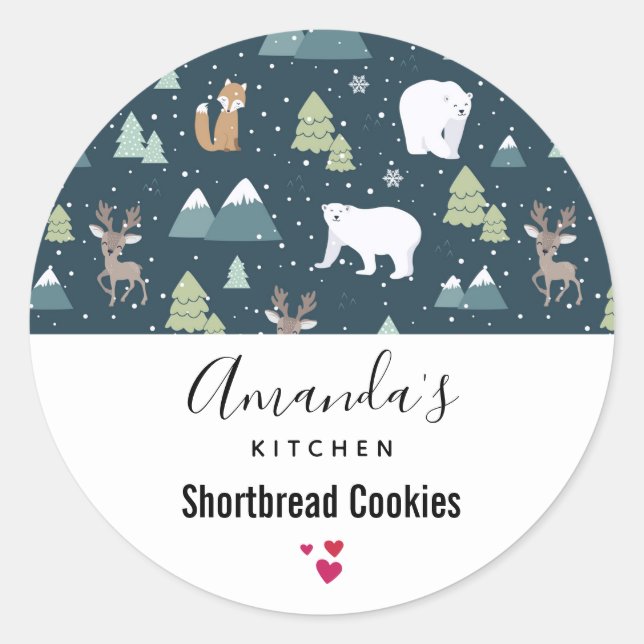 Sticker Rond Noël Animaux d'hiver Rustique Motif Cuisine (Devant)