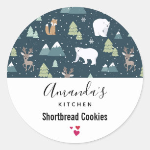 Sticker Rond Noël Animaux d'hiver Rustique Motif Cuisine