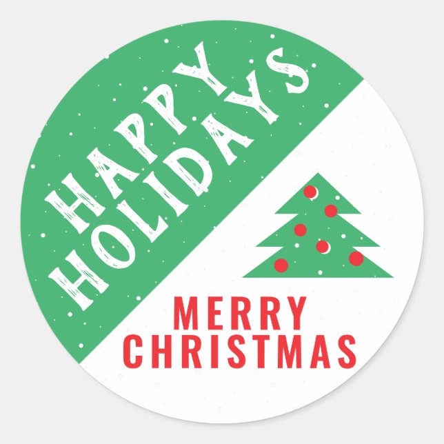Sticker Rond Noël Arbre Amusants Festif Vert Neige Vacances (Devant)