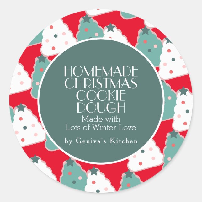 Sticker Rond Noël Arbre Cookie Dough Mix Maison Rouge (Devant)
