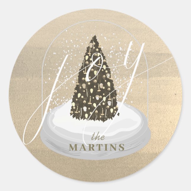 Sticker Rond Noël Arbre neige Globe or Joie vacances (Devant)