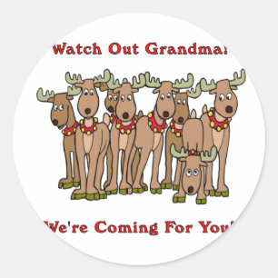 Sticker Rond Noël : Attention à Grand-mère