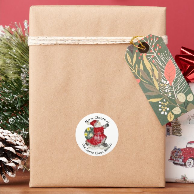 Sticker Rond Noël au Père Noël et sac de jouets (vacances)