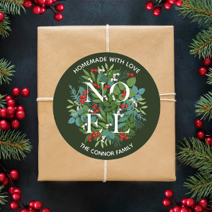 Sticker Rond NOEL Baies de houx Noël fait maison