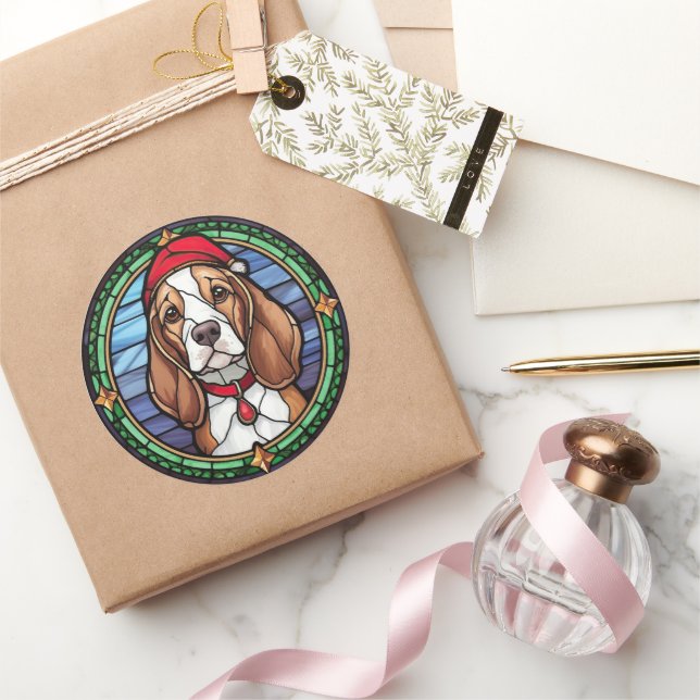 Sticker Rond Noël beagle en verre (Cadeaux)