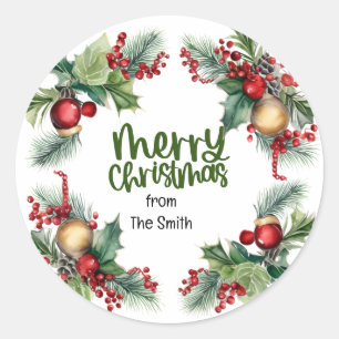 Sticker Rond Noël Bénédiction couronne voeux chaleureux amour p