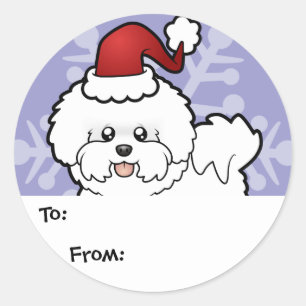 Sticker Rond Noël Bichon Frise