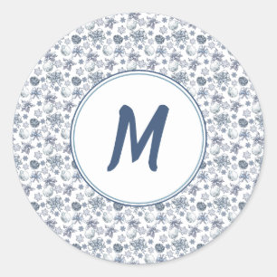 Sticker Rond Noël Blanc Avec Monogramme
