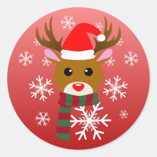 Sticker Rond Noël blanc Rudolph le renne à nez rouge