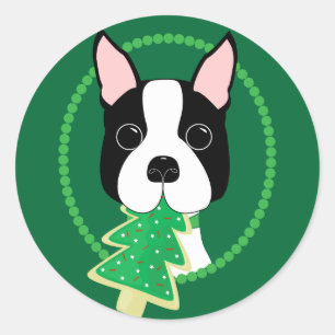 Sticker Rond Noël Boston Terrier