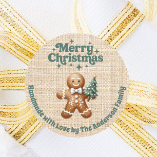Sticker Rond Noël burlap beige gingembre homme de pain fait mai