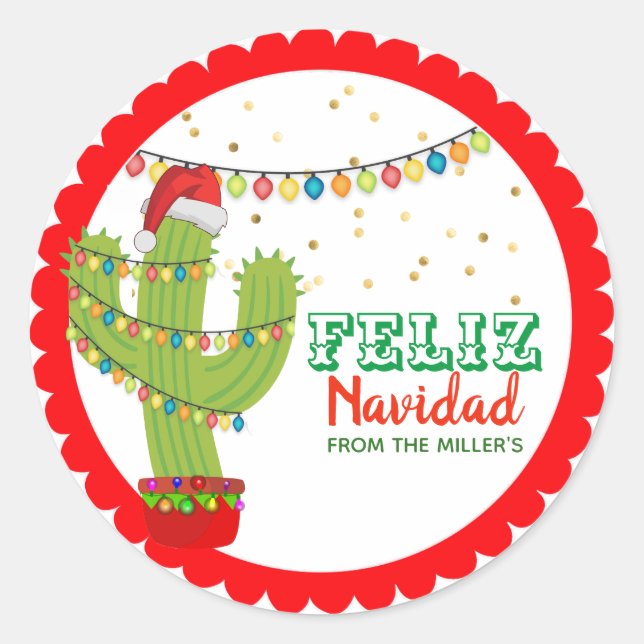 Sticker Rond Noël Cactus Feliz Navidad (Devant)
