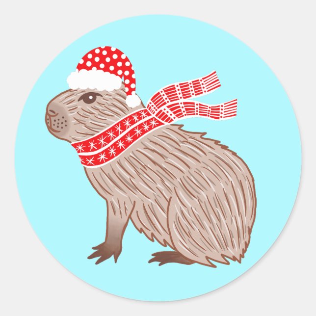 Sticker Rond Noël Capybara Funny Amoureux des animaux (Devant)