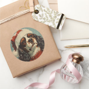 Sticker Rond Noël Cavalier King Charles Spaniel