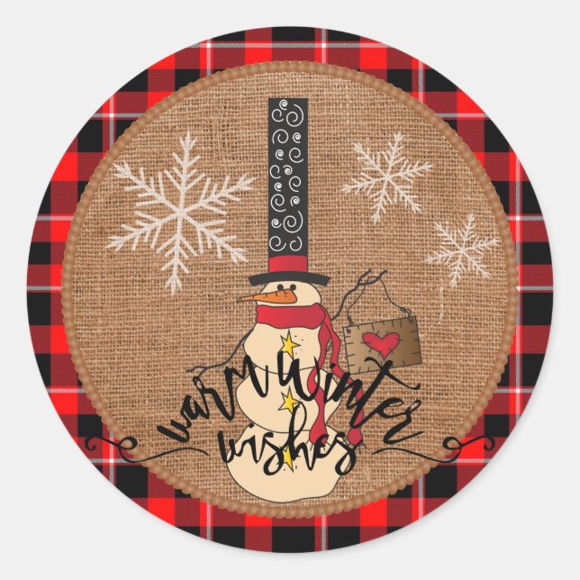 Sticker Rond Noël - Chaleureux voeux d'hiver - Snowman (Devant)