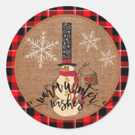 Sticker Rond Noël - Chaleureux voeux d'hiver - Snowman