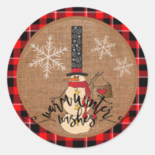 Sticker Rond Noël - Chaleureux voeux d'hiver - Snowman