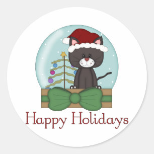 Sticker Rond Noël Chat Kitten Vacances Noël Snowglobes