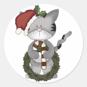 Sticker Rond Noël Chat Père Noël