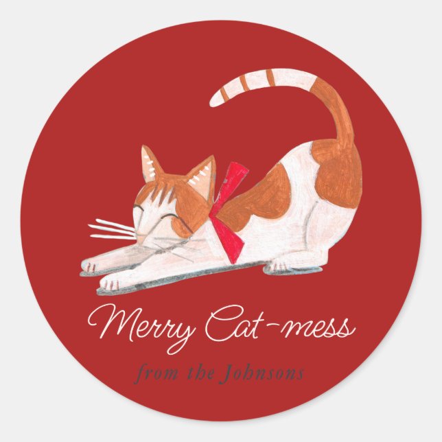 Sticker Rond Noël Chat renne rouge Vacances (Devant)