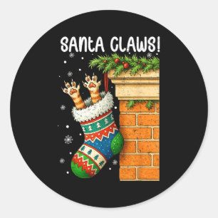 Sticker Rond Noël Chat Sock Père Noël Kitten Claw Amoureux des