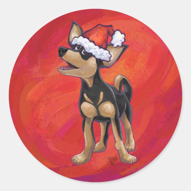 Sticker Rond Noël Chihuahua en rouge (Devant)