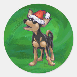 Sticker Rond Noël Chihuahua sur vert