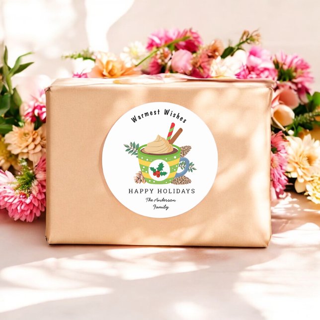 Sticker Rond Noël Chocolat chaud Vert Blanc Vacances (Créateur téléchargé)