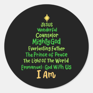 Sticker Rond Noël chrétien Jésus Bible Noms Noël Arbre Sh