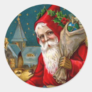 Sticker Rond Noël classique Père Noël et Cerfs