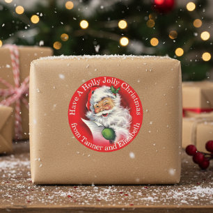 Sticker Rond Noël Classique Santa Holly Jolly Fête Personnalisé