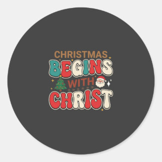 Sticker Rond Noël Commence Avec Christ Rétro Père Noël