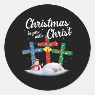 Sticker Rond Noël Commence Avec Christ Snowman Christian Cro