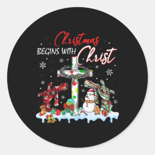 Sticker Rond Noël Commence Avec Christ Snowman Christian Rel
