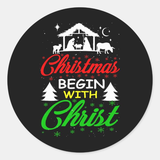 Sticker Rond Noël commence avec le Christ (Devant)