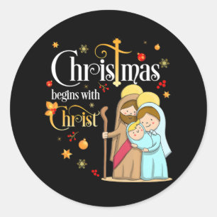 Sticker Rond Noël commence avec le Christ Jésus chrétien